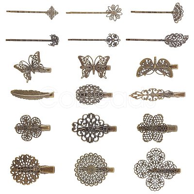 AHADERMAKER 18Pcs 18 Style Iron Flat Alligator Hair Clip Findings FIND-GA0001-78-1