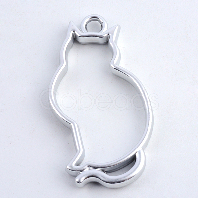 Rack Plating Alloy Kitten Open Back Bezel Pendants PALLOY-S047-02B-FF-1