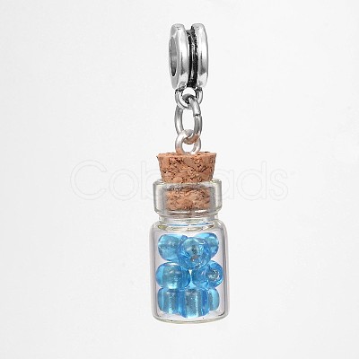 Glass Bottle with Glass Seed Beads European Dangle Charms PALLOY-JF00030-1