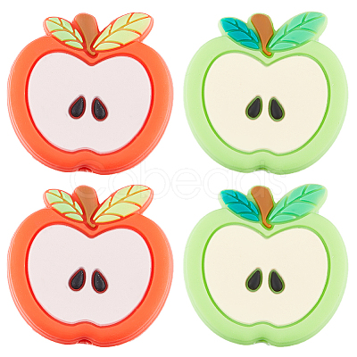 SUNNYCLUE 10Pcs 2 Colors Apple Food Grade Eco-Friendly Silicone Beads SIL-SC0001-58-1