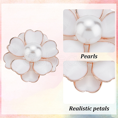 ANATTASOUL 3Pcs 3 Colors Camellia Flower Enamel Pin with Imitation Pearl JEWB-AN0001-01-1