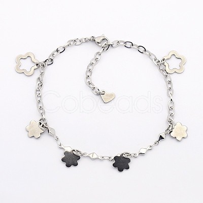 Tarnish Resistant 304 Stainless Steel Flower Charms Bracelets BJEW-J107-10-1