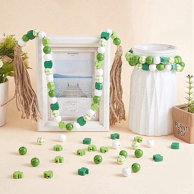 150Pcs 5 Styles Saint Patrick's Day Wood European Beads Set WOOD-SZ0001-27-1