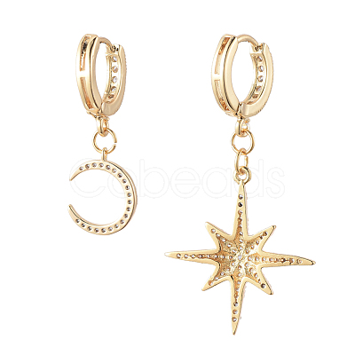 Star and Moon Asymmetrical Dangle Hoop Earrings EJEW-JE04031-02-1