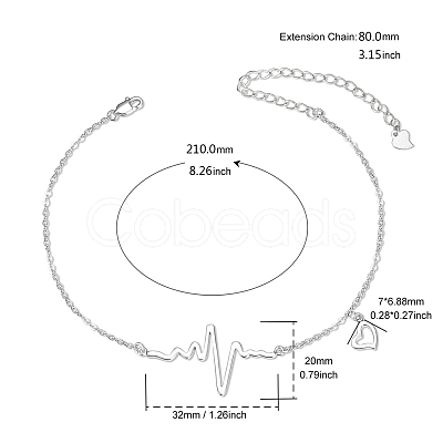 SHEGRACE Rhodium Plated 925 Sterling Silver Link Anklets JA163A-1