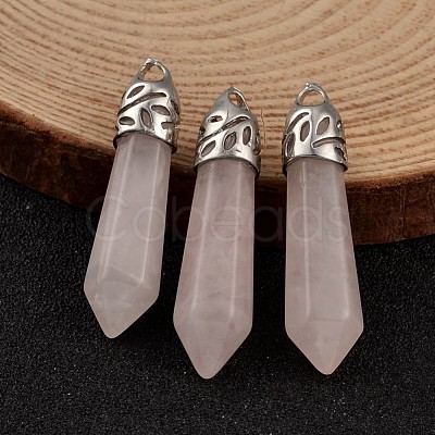 Bullet Natural Rose Quartz Pointed Pendants X-G-E332-C23-1