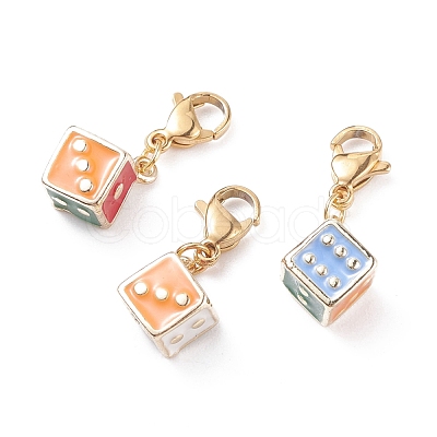 Alloy Enamel Dice Pendant Decoration HJEW-JM00633-1