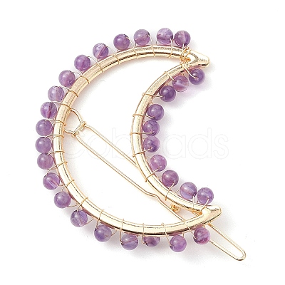 2Pcs Moon & Star Alloy with Natural Amethyst Hollow Hair Barrettes PHAR-JH00105-02-1