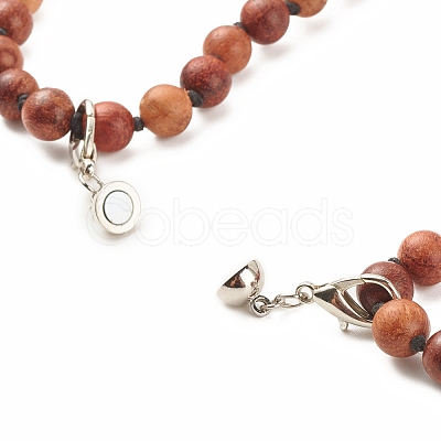 Round Wood & Mixed Gemstone Beaded Double Layer Necklace with Brass Magnetic Claslp NJEW-JN03857-1