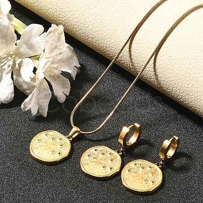 304 Stainless Steel Rhinestone Pendant Necklaces & Hoop Earring Set for Women SJEW-C007-04B-G-1