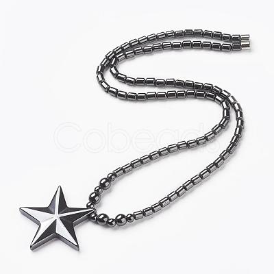 Non-magnetic Synthetic Hematite Pendant Necklaces NJEW-G290-05-1