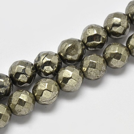 Natural Pyrite Round Beads Strands G-F197-08-12mm-1