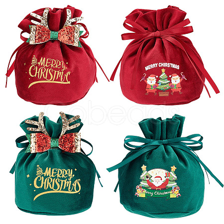 BENECREAT 4Pcs 4 Styles Christmas Velvet Candy Apple Bags TP-BC0001-05-1