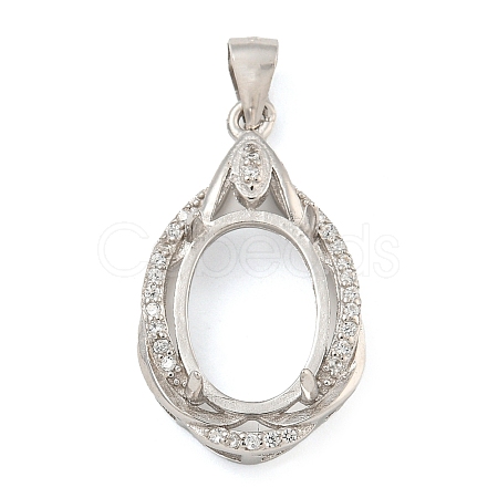 925 Sterling Silver Micro Pave Clear Cubic Zirconia Open Back Bezel Pendant Cabochon Settings STER-B005-30P-1