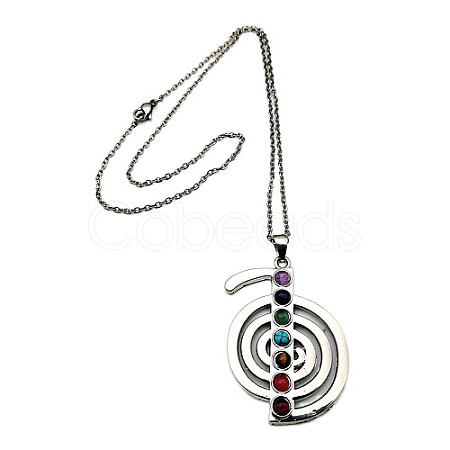 7 Chakra Theme Natural & Synthetic Mixed Genstone Vortex Pendant Necklace QI2897-1