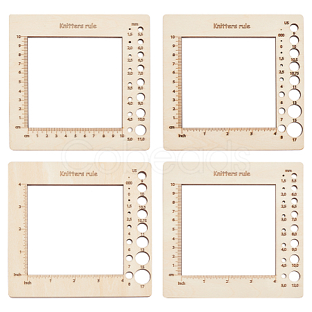 Nbeads 4Pcs 4 Style Wooden Square Frame Crochet Ruler DIY-NB0008-80-1