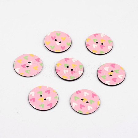 2-Hole Flat Round with Heart Pattern Acrylic Buttons BUTT-F055-03D-1