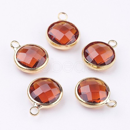 Golden Tone Brass Glass Flat Round Charms X-GLAA-M003-B-11G-1