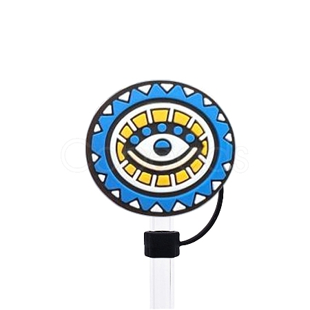 Blue Evil Eye Silicone Cartoon Style Dustproof Straw Cap PW-WG46E63-08-1