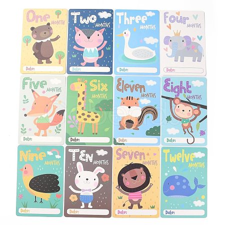 Paper 1~12 Months Number Animal Themes Baby Milestone Cards Sets DIY-H127-A03-1