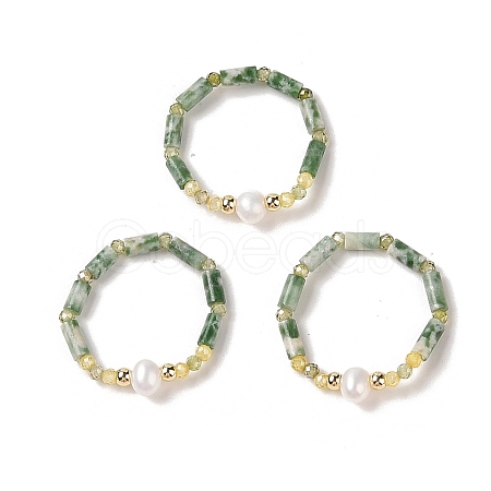 Natural Moss Agate Stretch Rings RJEW-C090-02G-1