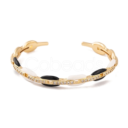 Brass Micro Pave Clear Cubic Zirconia & Resin Open Cuff Bangles for Women BJEW-S147-05G-1