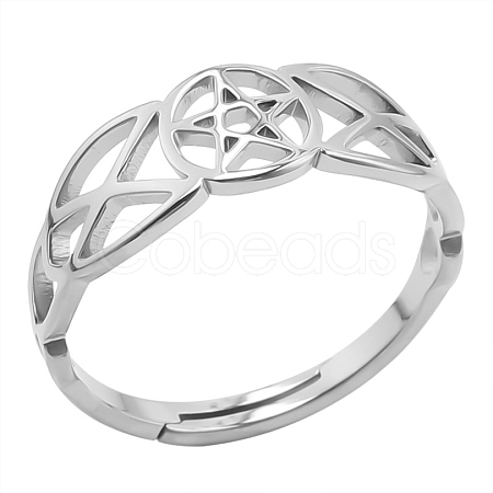 Adjustable Stainless Steel Star with Sailor's Knot Ring for Women FIND-PW0011-028P-1