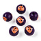 Halloween Theme Wood European Beads, Printed Large Hole Beads, Round, Indigo, Pumpkin, 15.5~16.5mm, Hole: 3.5~4.5mm