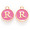 Golden Plated Alloy Enamel Charms, Cadmium Free & Lead Free, Enamelled Sequins, Flat Round with Letter, Camellia, Letter.R, 14x12x2mm, Hole: 1.5mm