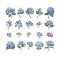 20Pcs 20 Styles PET Sticker, Self-adhesion, for Suitcase, Skateboard, Refrigerator, Helmet, Mobile Phone Shell, Flower, Cornflower Blue, 28~79x26~59mm, 1pcs/style