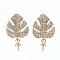 Brass Micro Pave Clear Cubic Zirconia Stud Earring Findings, For Half Drilled Bead, Leaf, Real 18K Gold Plated, 18x11mm, Pin: 0.8mm, pin: 0.6mm(for Half Drilled Bead).