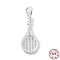 925 Sterling Silver Pendants, with Jump Ring, Badminton Racket Charms, Silver, 21.5x9x2.5mm, Hole: 3.5mm