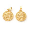 Brass Pendants, Textured, Flat Round with Constellation/Zodiac Sign, Real 18K Gold Plated, Aries, 16.5x14x2mm, Hole: 5x2.5mm