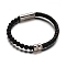 Leather Cord Bracelets, with Black Agate Beads & 304 Stainless Steel Magnetic Clasps, Black, 51x63mm