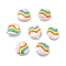 Flat Round Enamel Natural Pearl Beads, Rainbow Pattern, Colorful, 17x16x5mm, Hole: 1mm