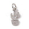 Brass Micro Pave Clear Cubic Zirconia Cactus Charms ZIRC-F132-67P-1