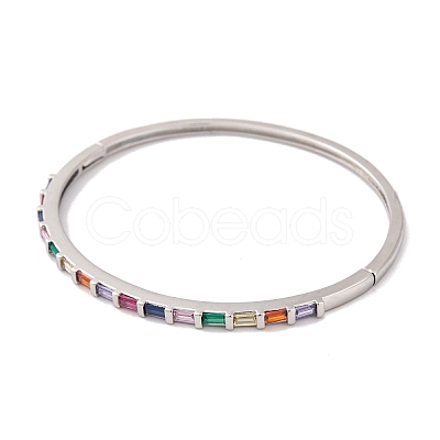 Brass Pave Colorful Glass Hinged Bangles for Women BJEW-S147-21D-P-1