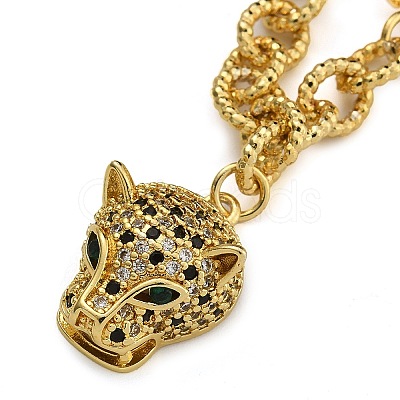 Brass Micro Pave Cubic Zirconia Leopard Pendant Cable Chain Necklaces NJEW-K385-01A-02-1