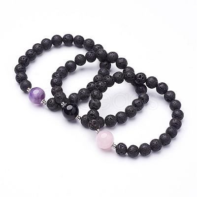 Natural Lava Rock Beaded Stretch Bracelets BJEW-JB02618-1