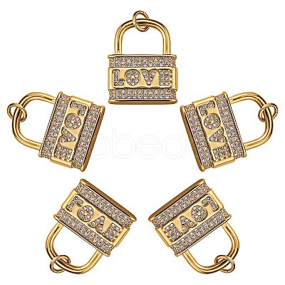 5Pcs Brass Micro Pave Clear Cubic Zirconia Pendants KK-SZ0004-99-1