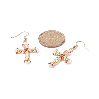 Japanese Seed Braided Cross Dangle Earrings EJEW-MZ00040-1