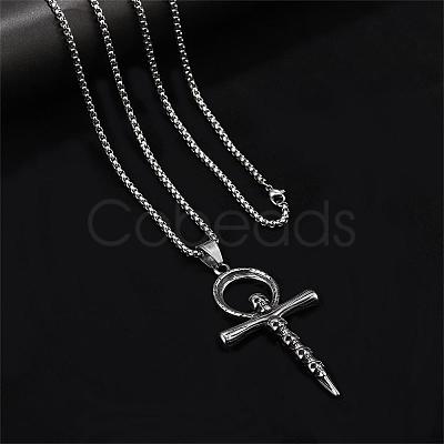 Skull Cross Pendant Necklace Vintage Titanium Steel Ankh Necklace Charm Neck Chain Jewelry Gift for Women Men Birthday Easter Thanksgiving Day JN1110A-1