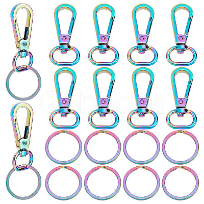 PandaHall Elite 10Pcs Rainbow Color Zinc Alloy Keychain Clasps FIND-PH0006-45-1