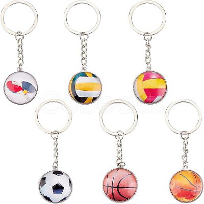 Olycraft 6Pcs 6 Style Glass Pendant Keychain KEYC-OC0001-23-1