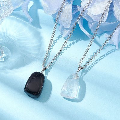 2Pcs 2 Styles Iron Rolo Chains Necklaces NJEW-JN04858-1