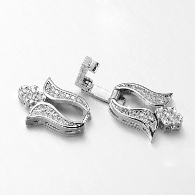 Flower Brass Micro Pave Cubic Zirconia Fold Over Clasps ZIRC-L036-01-FF-1