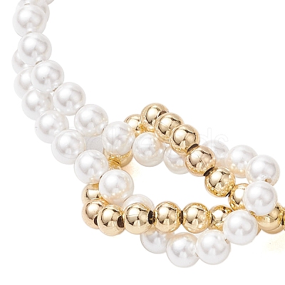 4mm Round Pearl Shell & Brass 2-Strand Beaded Bracelets for Women BJEW-JB10554-1