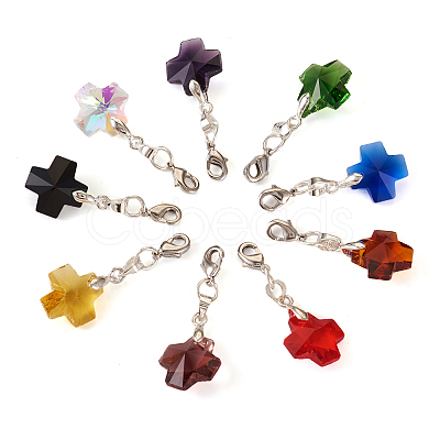 Pandahall 36Pcs 9 Colors Cross Glass Pendant Decoration HJEW-TA0001-08-1