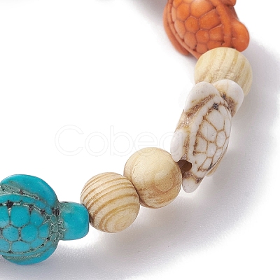 Beach Turtle Dyed Synthetic Turquoise Stretch Bracelets BJEW-JB10296-02-1