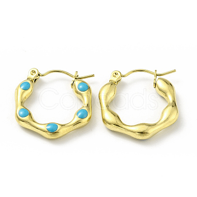 Ion Plating(IP) 304 Stainless Steel Hexagon Hoop Earrings with Enamel for Women EJEW-G293-17B-G-1